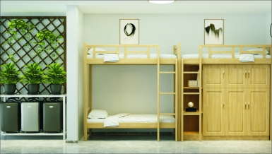 HT-A10009-实木二连体三人位床