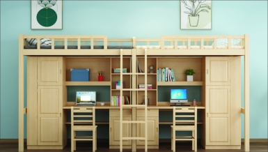 HT-A10004-实木侧梯组合床